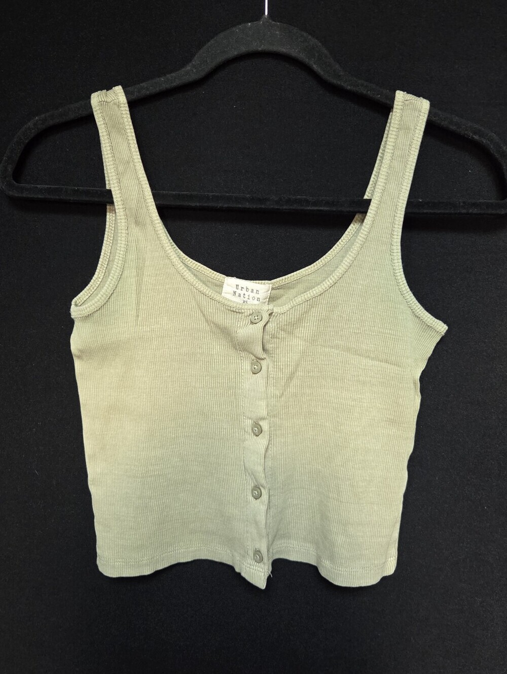 Urban Nation Extra Small Sage Green Ribbed Button-Front Cropped Tank Top